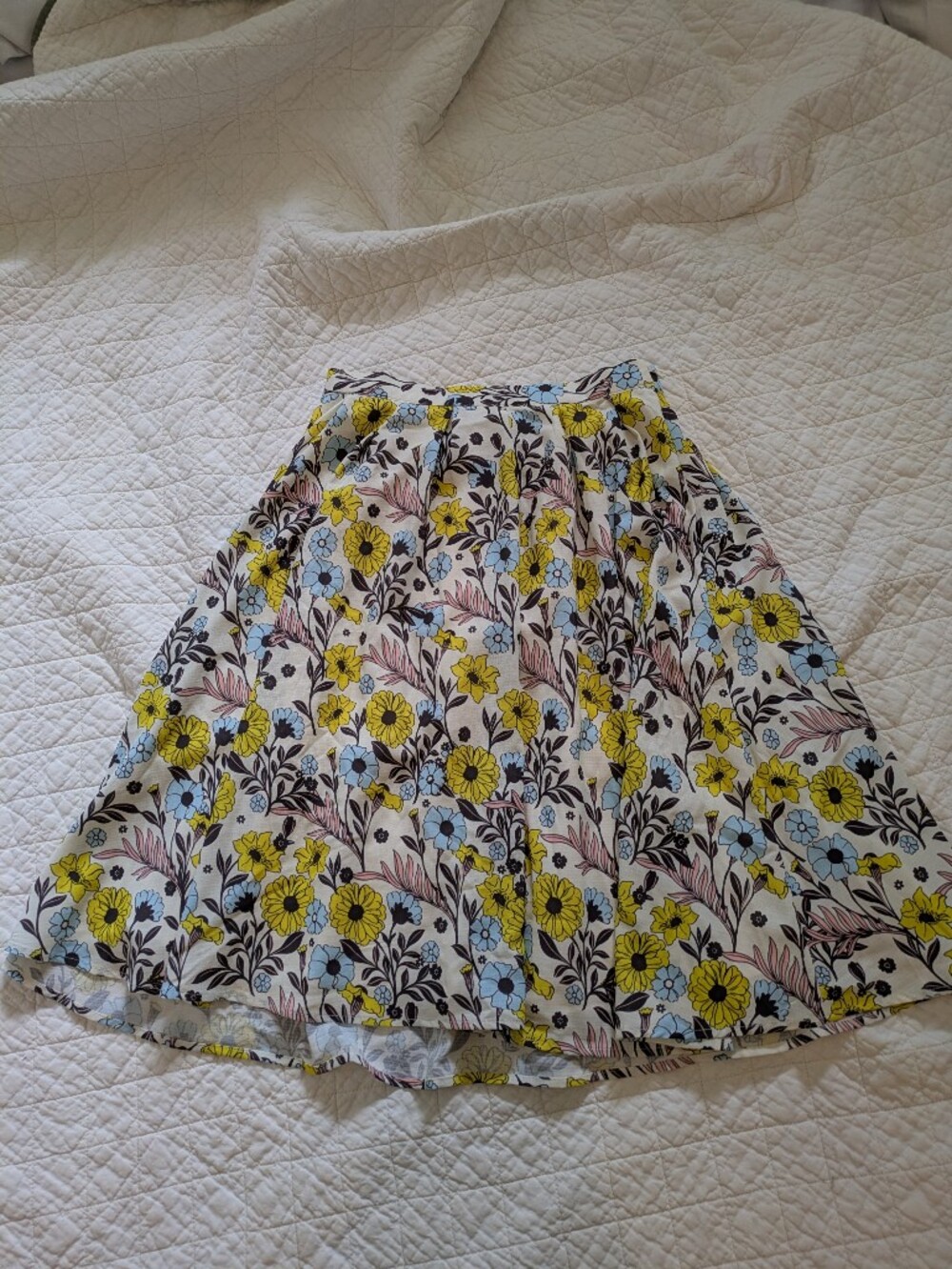 Floral A-Line Midi Skirt in Yellow & Blue